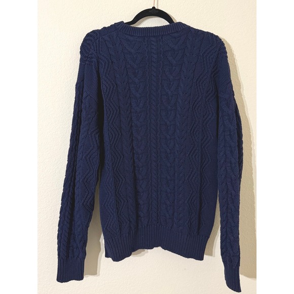 Eddie Bauer Vintage Mens Blue Cable Knit Cotton Sweater XL Tall Fishermencore - Picture 2 of 4